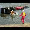 A truck ends up in the river
